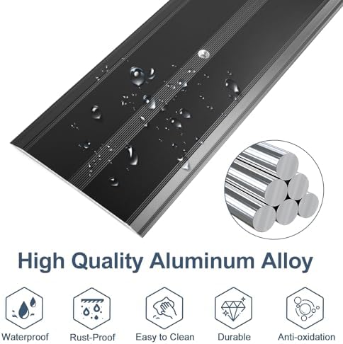 Aluminum Metal Door Threshold, Floor Transition Strip, 36'' L x 2.4'' W x 0.1'' H, Flat-Profile Threshold, Flooring Gaps Carpet Vinyl Wood, Stylish Doorway Transition Draft Protection (Black)