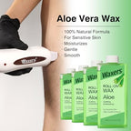 Roll on Wax Refill for Hair removal Aloe Vera at Home Roller Waxing Cartridges for Sensitive Skin Depilatory Soft Wax for Legs Arms & Body 5.3oz 150g 4 Pack