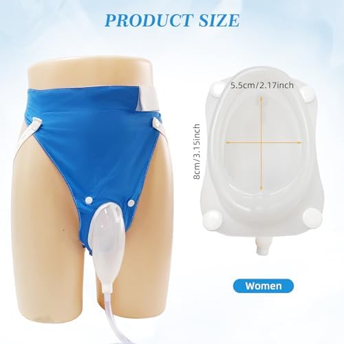 Wearable Urine Collection Bag External Catheter for Women, Reusable Portable Silicone Urinal with 1000ml and 2000ml Urine Catheter Bags,Blue