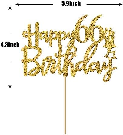 Gold Glitter Happy 66th Birthday Cake Topper - 66 Sign Cake Topper - Cheers to 66 Years Party Supplies - 66th Birthday Party Decorations
