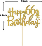 Gold Glitter Happy 66th Birthday Cake Topper - 66 Sign Cake Topper - Cheers to 66 Years Party Supplies - 66th Birthday Party Decorations