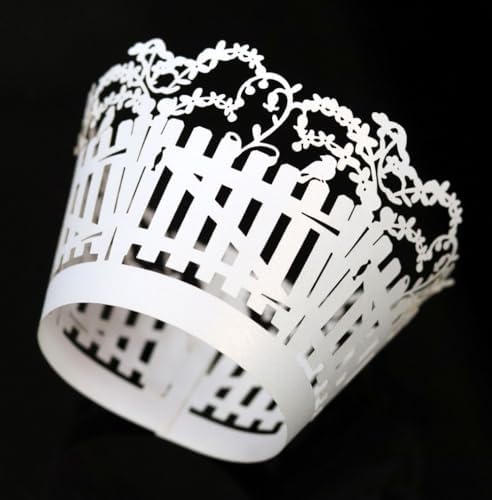 50 Pack Lace Fence Cupcake Liners for Baking Bulwarks Laser Cut Cupcake Wrappers Cupcake Holders for Wedding Birthday Holiday Party Christmas Thanksgiving (White)