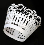 50 Pack Lace Fence Cupcake Liners for Baking Bulwarks Laser Cut Cupcake Wrappers Cupcake Holders for Wedding Birthday Holiday Party Christmas Thanksgiving (White)