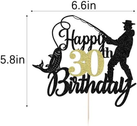Fishing Happy 30th Birthday Cake Topper - Man Fisherman Theme Cake Decor -Fisherman 30 Years Old Party Decorations,Cheers to 30 Years,Fishing Themed 30th Birthday Party Decorations