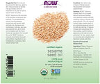 NOW Foods Solutions, Organic Sesame Seed Oil, 100% Pure Moisturizing Oil for Skin and Hair, with Vitamins, Minerals and Phytonutrients, 8-Ounce