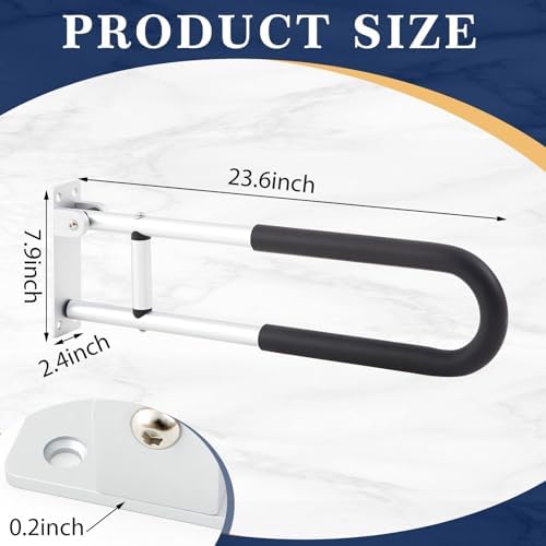 Zonon 2 Pack Flip Up Toilet Safety Rails, Anti Slip Extra Long Handicap Grab Bar with Paper Holder, Heavy Duty Bathroom Support Rail for Elderly Disabled Pregnant(Aluminium Alloy,23.6 Inch,Stylish)