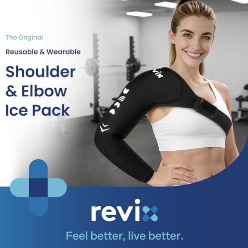 REVIX Arm Shoulder Ice Pack Wrap for Pitchers, Reusable Gel Cold Compression Therapy for Shoulder Throwing Recovery & Athletes, Elbow Ice Sleeve for Volleyball Player, Post-Workout Muscle Relief