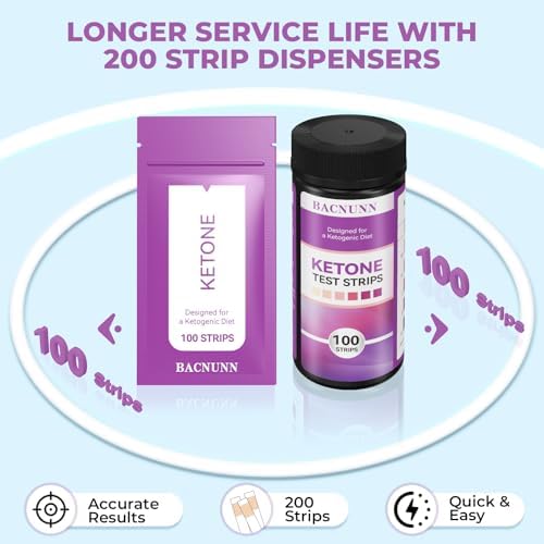 BACNUNN Ketone Test Strips - Upgraded 200 Keto Sticks Urine Test for Ketogenic & Low-Carb Diets with Urine Cup - Ketosis Home Urinalysis