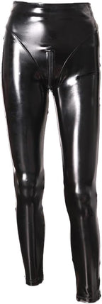 Women's Sexy Wetlook Shiny Synthetic Latex Slim Fit Leggings Stretchy Skinny Zipper Crotch Pencil Pants Trousers