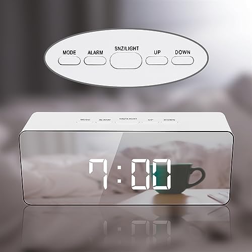 GRFIT Alarm Clock Digital LED Alarm Clock with Dimmer Temperature Function for Bedroom Office Travel Battery & USB Powered Mirror Alarm Clock Clock for Bedrooms