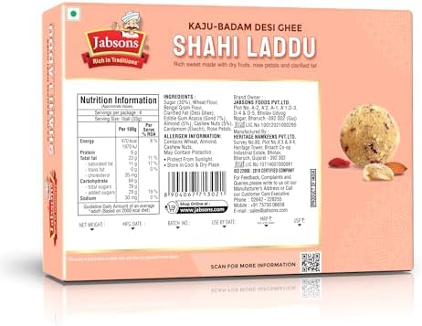 Jabsons - Shahi Laddu, Cashew & Almond Desi Ghee Sweet Balls, 400g