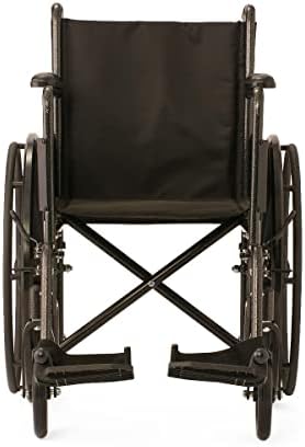 Medline Guardian K1 Basic Wheelchair with Full-Length Permanent arms and Swing-Away Leg Rests, 18"