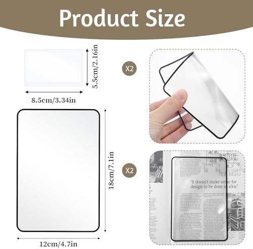4 Pc Magnifying Sheet for Reading 3X Clear Lightweight Magnifier Plastic Glass Seniors Reading Magnifier for Books Rectangular Handheld Optical Low Vision Read Small Prints