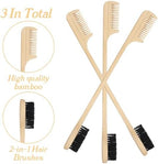 3 Pieces 2-in-1 Moustache Beard Edge Brush, Bamboo Wood Comb, Eyebrow Hair Tool, Gentle Control, Double Sided Design