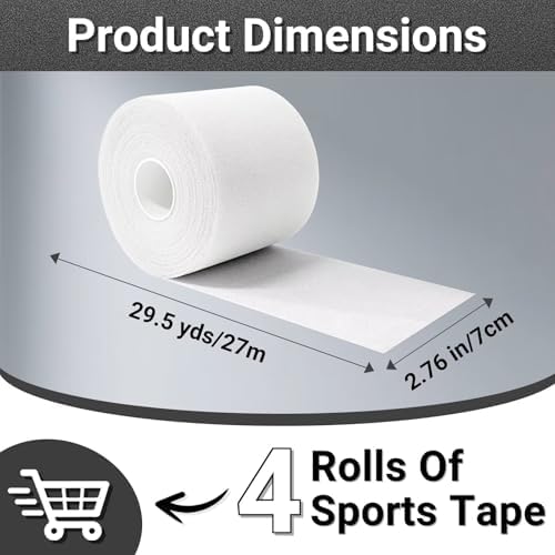 4 Pack Pre Wrap Athletic Tape, Black, 2.76 Inches x 29.5 Yards, Protect for Wrists Ankles and Knees, Athletic Foam Underwrap for Sports