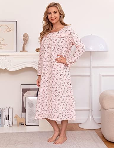 Bloggerlove Nightgowns for Women Soft 100% Cotton House Dress Short/Long Sleeve Night Gowns Comfy Sleepwear S-3XL