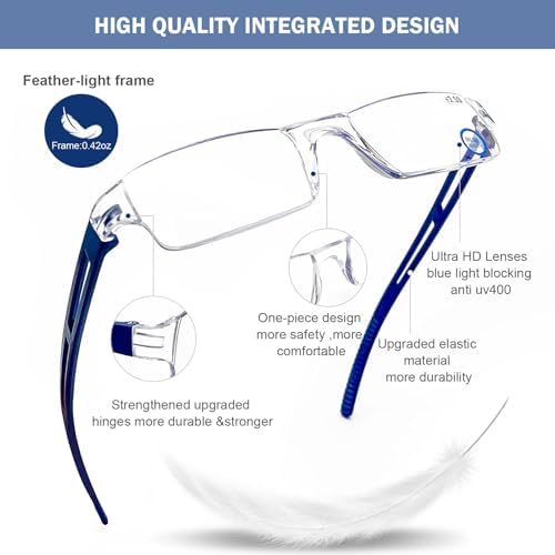 AQWANO Blue Light Blocking Computer Reading Glasses 5 Pack Clear Frame Rimless Readers Anti Glare Filter Lightweight for Women Men,2.0
