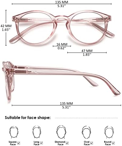KOOSUFA Blue Light Blocking Reading Glasses Round Women Men Spring Hinge Lightweight Computer Reader Eyeglasses Eyewear