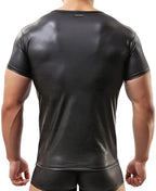 Men's Sexy Leather T-Shirt Slim Nightwear Tops Wet Look Undershirt Black