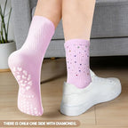 3 Pairs Cute Pilates Grip Socks for Women Bling Glitter Rhinestone Crew Non Slip Grip Socks for Yoga, Barre,Barefoot