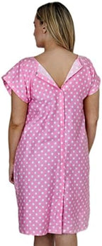 Magnus Care Hospital Gown for Women Labor & Delivery, 100% Cotton Easy Snap Back Closure, Shoulder Snap Polkadot Patient Gown
