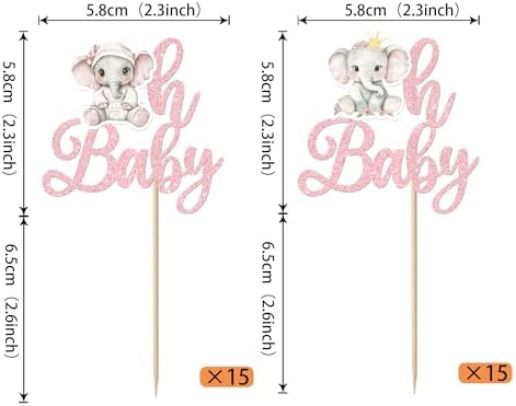 Rsstarxi 30 Pack Elephant Oh Baby Cupcake Toppers It's a Girl Cupcake Picks Gender Reveal Cake Decorations for Elephant Theme Girls Baby Shower Birthday Party Decorations Pink