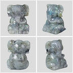 2 Inch Crystal Elephant Decor Statues, Labradorite Cute Sitting Elephant Figurines, Reiki Healing Crystal Carved Animal Statues, Home Office Desk Hand Carved Decor Gifts for Women