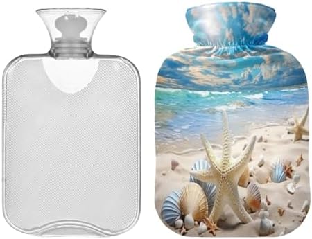Hot Water Bottle with Cover 1L Warm Water Bottle for Hot and Cold Compress Hot and Cold Therapies,Hand Feet Warmer,Beach Starfish