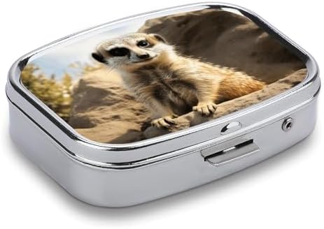 Meerkat Animal Portable Square Travel Double-Compartment Pillbox, Vitamin Organizer, Unisex.