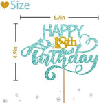 Sky Blue Glitter Happy 18th Birthday Cake Topper, 18th Birthday Party Cake Decoration, Cheers to Eighteen Years Old Birthday Party Supplies Decorations for Teen Girl or Teen Boy
