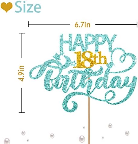 Sky Blue Glitter Happy 18th Birthday Cake Topper, 18th Birthday Party Cake Decoration, Cheers to Eighteen Years Old Birthday Party Supplies Decorations for Teen Girl or Teen Boy