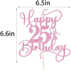 Pink Happy 25th Birthday Cake Topper 1pcs Glitter Cake Topper for twenty-five Birthday/Anniversary Theme Party Cake Decorations Supplies