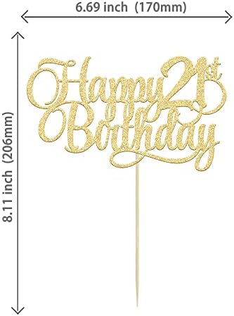 1 Pack Happy 21st Birthday Cake Topper Glitter Number 21 Twenty One Years Old Birthday Cake Pick Decoration for Celebrating 21st Birthday Anniversary Party Supplies Gold