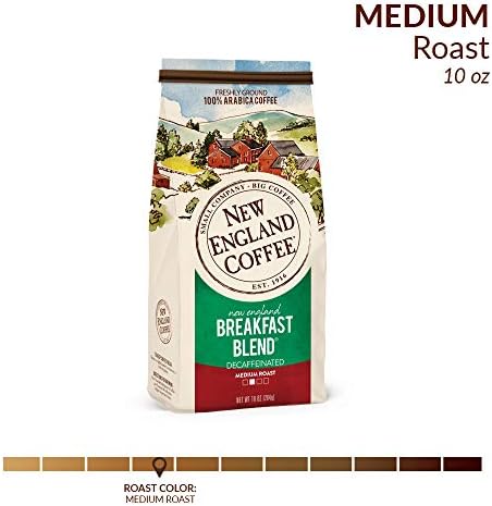 New England Coffee Breakfast Blend Decaffeinated Medium Roast Ground Coffee, 10oz Bag (Pack of 1)