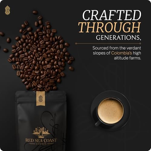 Red Sea Coast Colombian Excelso Coffee Beans - Single Origin Arabica from Huila Colombia - Premium Coffee with Almond, Dark Chocolate & Raisin Flavors - Smooth Balanced Brew - Medium Roast - 8 oz