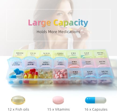 7 Day Pill Organizer 3 Times a Day, Morning noon and Night Pill Box, Weekly Pill Organizer 3 Times a Day, Travel Medicine Pill Box, 7 Day Pill Case 3X a Day, Travel Weekly Pill Case