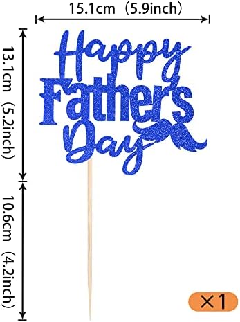 1 Pack Happy Father's Day Cake Topper Glitter Love Dad Cake Pick Super Dad Moustache Cake Decoration for Happy Father's day Theme Men Birthday Party Supplies Blue