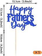 1 Pack Happy Father's Day Cake Topper Glitter Love Dad Cake Pick Super Dad Moustache Cake Decoration for Happy Father's day Theme Men Birthday Party Supplies Blue
