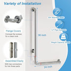 Shower Grab Bar for Seniors Toilet Safety Grab Bars L Shaped Bathroom Hand Rails Wall Mount 24 Inch x 36 Inch Grab Bar for Bathroom Bathtub Handicap Safety Grab Bar Stainless Steel Angle Bar