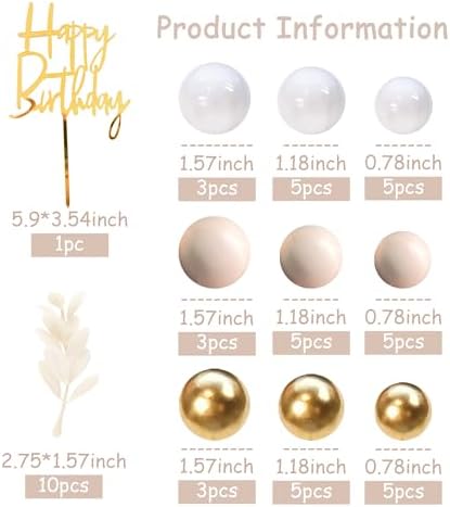 Khaki Balls Cake Topper Boho Grass Cake topper Khaki White Gold Pearl Balls Happy Birthday Cake Decorations for Wedding Birthday Boho Themed Supplies (Khaki)