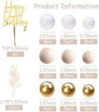 Khaki Balls Cake Topper Boho Grass Cake topper Khaki White Gold Pearl Balls Happy Birthday Cake Decorations for Wedding Birthday Boho Themed Supplies (Khaki)