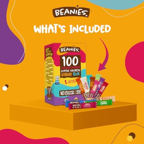 Beanies 100 Instant Coffee Packets – Variety Pack - Individual Coffee Singles – 10 Flavors for A Bold & Adventurous Coffee Gift Basket,100 Stick Mix