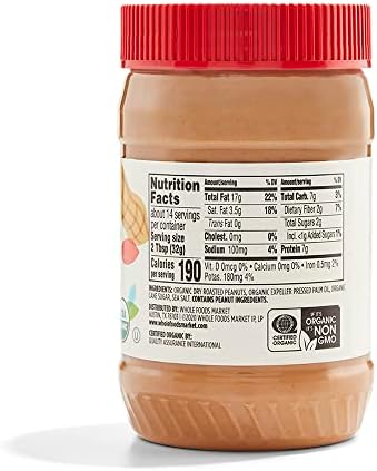 365 by Whole Foods Market, Organic Sweetened Smooth Peanut Butter, 16 Ounce (Pack of 2)