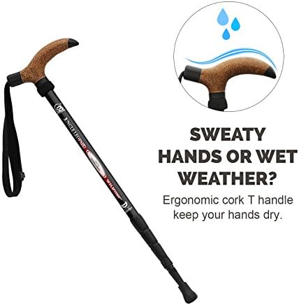Aluminum Alloy Quick Lock Trekking Pole Anti-Shock Walking Stick Adjustable Cane Crutch for Mountains Trekking Hiking,Ultralight Collapsible with Cork Grips Tungsten Tips