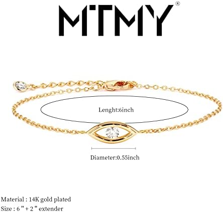 MTMY Evil Eye Bracelet for Women 14K Gold Plated Dainty Bracelets with Crystcal Adjustable Chain Cute Eye Bracelet Gold Jewelry for Her