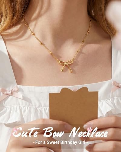 UNGENT THEM You Are Enough and Loved - Happy 8th 9th 10th 11th 12th 13th Birthday Gifts Gold Bow Necklace for Birthday Girls