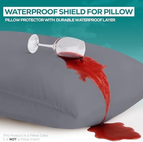 Utopia Bedding Premium 100% Waterproof Pillow Protectors with Zipper Standard Size (Set of 2), Bed Bug and Dust Mite Proof Zippered Pillow Covers, Pillow Encasement Cases, Gray