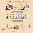 25 Pcs Cat Cake Topper with Animal Figurines, Mini Party Hats for Animals Themed Party, Cat Themed Birthday Party Decorations, Gifts for Cat Lovers Desk Home Decorations, Cupcake Toppers