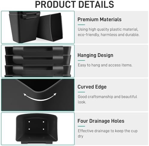 5 Pack Hanging Cup Holders, Multipurpose Rolling Cart Accessories Utility Cart Accessories For Art Craft Supplies, Space Saving Hanging Storage Basket Pencil Holder Makeup Organizers (Black)
