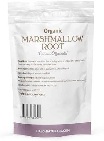 Organic Marshmallow Root Cut & Sifted, 4 Ounces (Althaea officinalis) USDA Certified | Resealable Pouch| Packaged in The USA (Pack of 1)